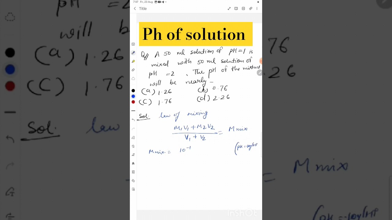 A 50ml solution of pH=1....ph of mixture will be 