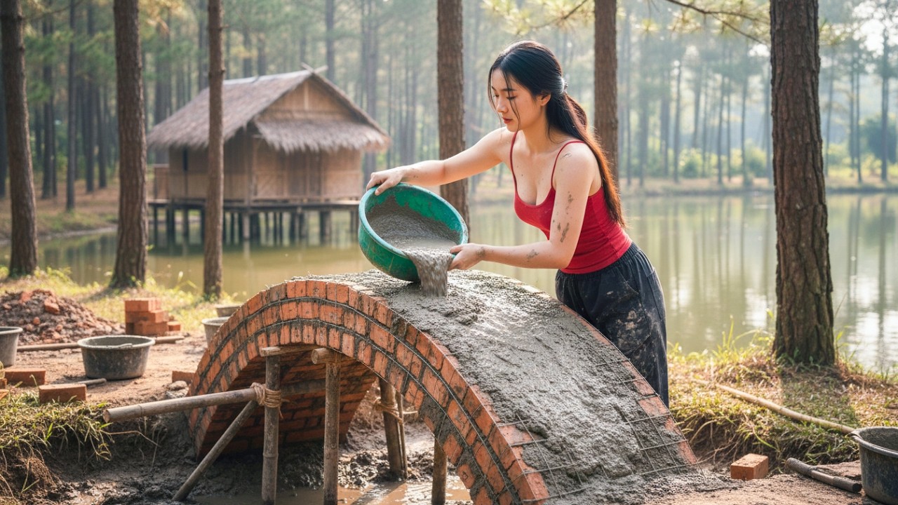 Solo Mountain Construction – CEO Girl Creates a Handmade Arch Bridge to Her Lake Home