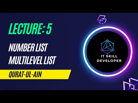 Lecture:5- How to create Number List and Multilevel list || MS Word 2010 In Urdu