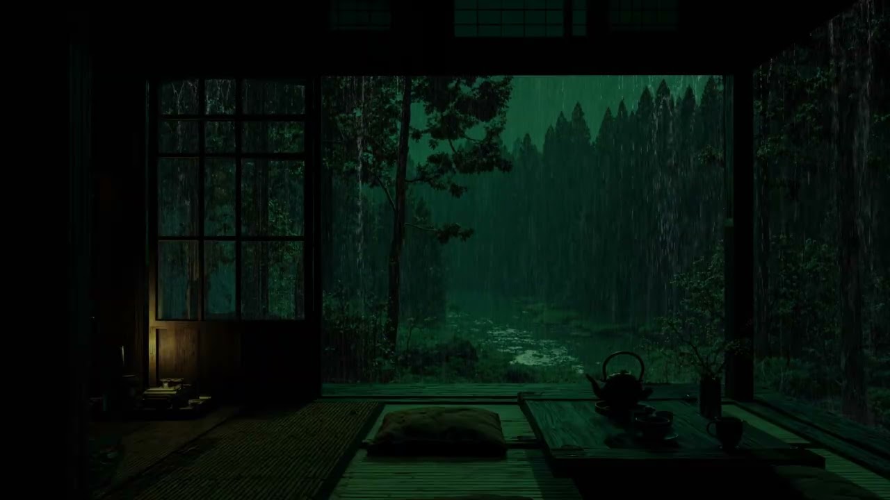 Gentle Rainfall in a Dark Forest Cabin (No Ads) 🌲 | Deep Mountain Ambience for Restful Sleep