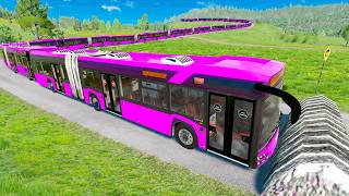 Longest Articulated Buses On Snowy Mountain Road Vs Giant Speed Bump | BeamNG Drive