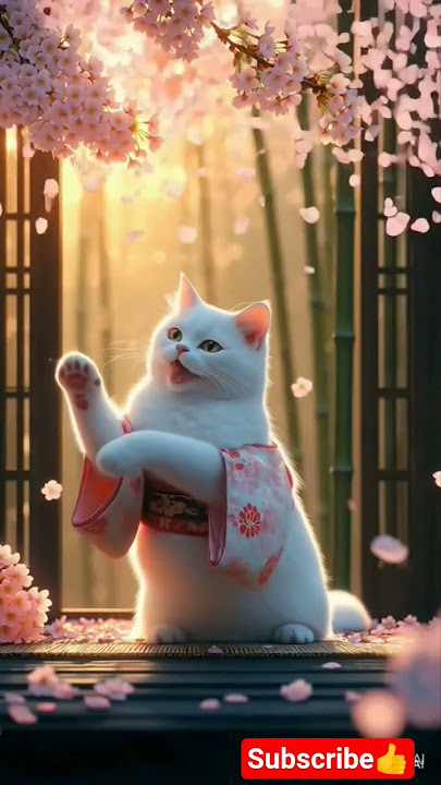 🌸'Elegant Kimono Cat Dancing Under Cherry Blossoms | Cute Japanese Cat Aesthetic'