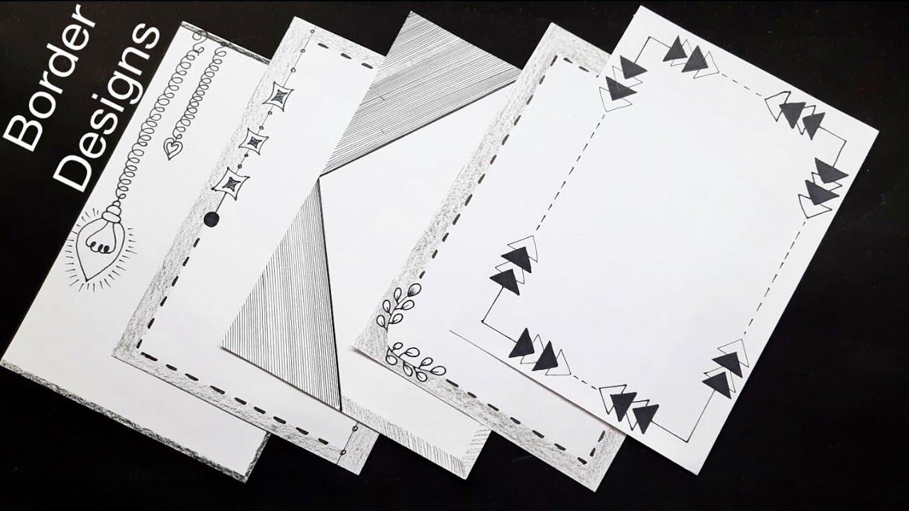 5 black & White Border Designs/How to make Borders for Project /File