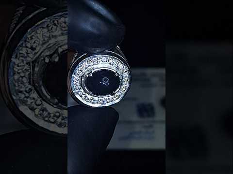 خاتم رجالي بحجر اوبال اسود و مرصع بفصوص كريستال او مايسمى ساينتتك كيوبك زركونيا حجر مفحوص بشهاده