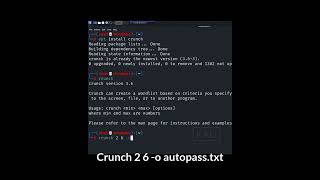 Crunch tool in kali Linux | password generator tool in kali Linux | Ethical Hacking video shorts
