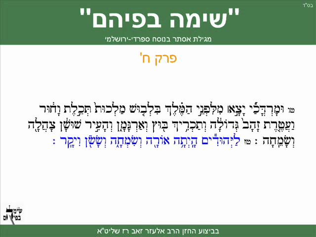 Megillah of Esther Sefaradi Yerushalmi Purim Sepharadic Chapter 8 Summary class=