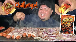 LOADED SONORA HOTDOG CHALLENGE • Hot Cheetos & Nacho Cheese Hotdog • BACON Wrapped Hotdogs