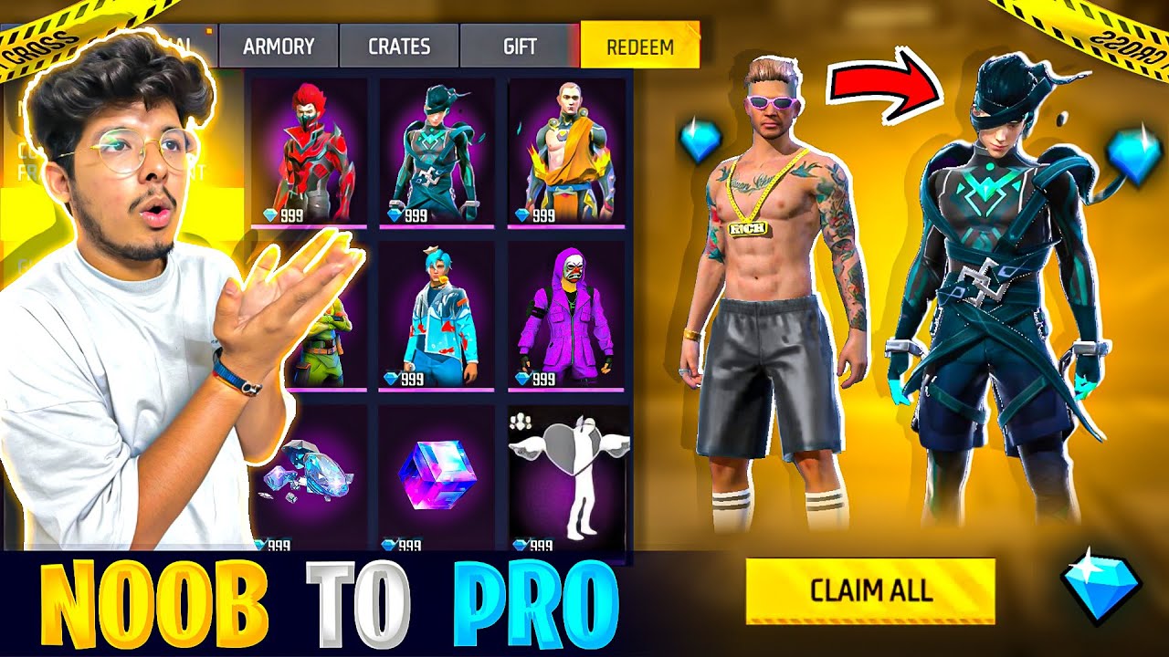 ⁣Free Fire Wasting 1,00,000 Diamonds💎 In NOOB I’d To PRO😍💸 Bought Everything-Garena Free Fire