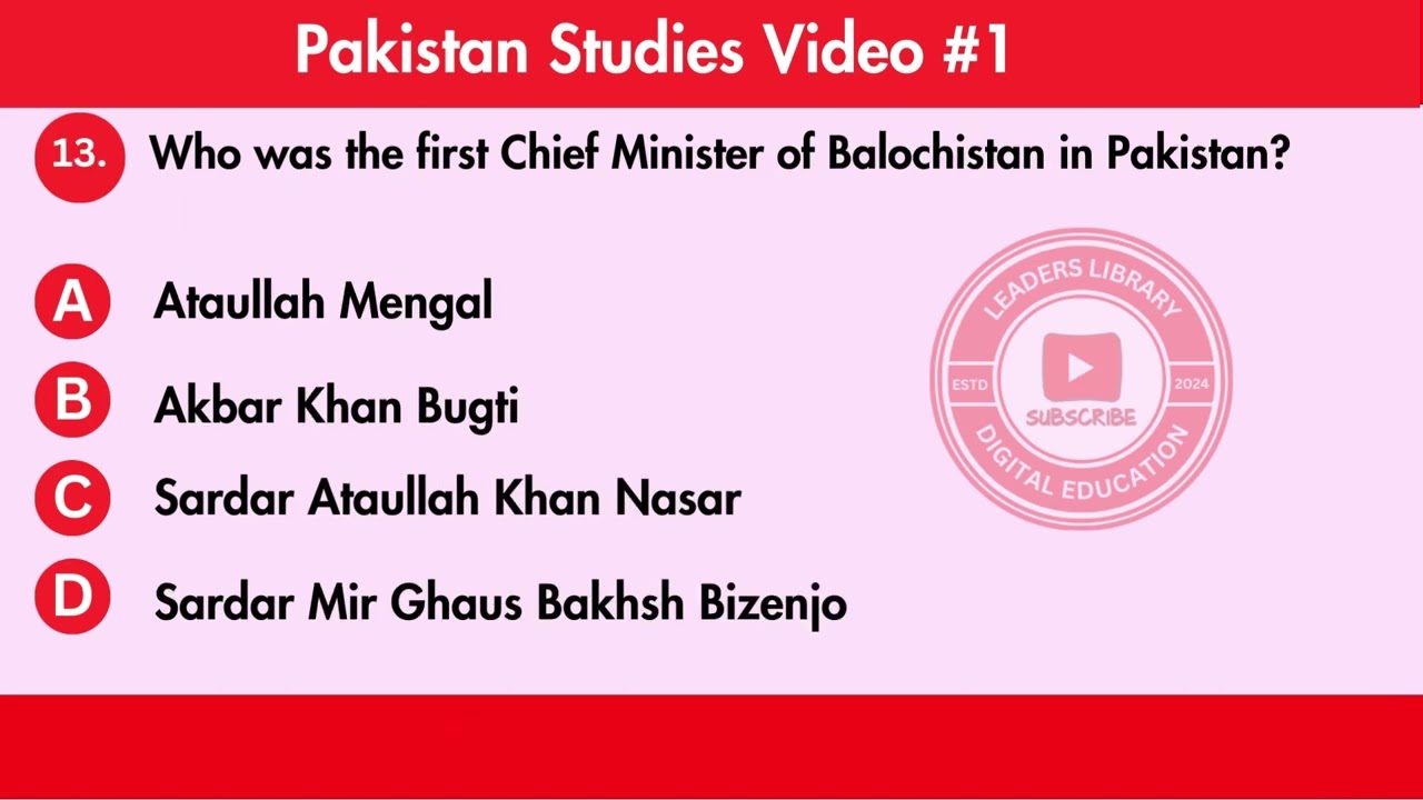 Pakistan studies Mcqs | Series #1 | PakistanStudiesMCQs |