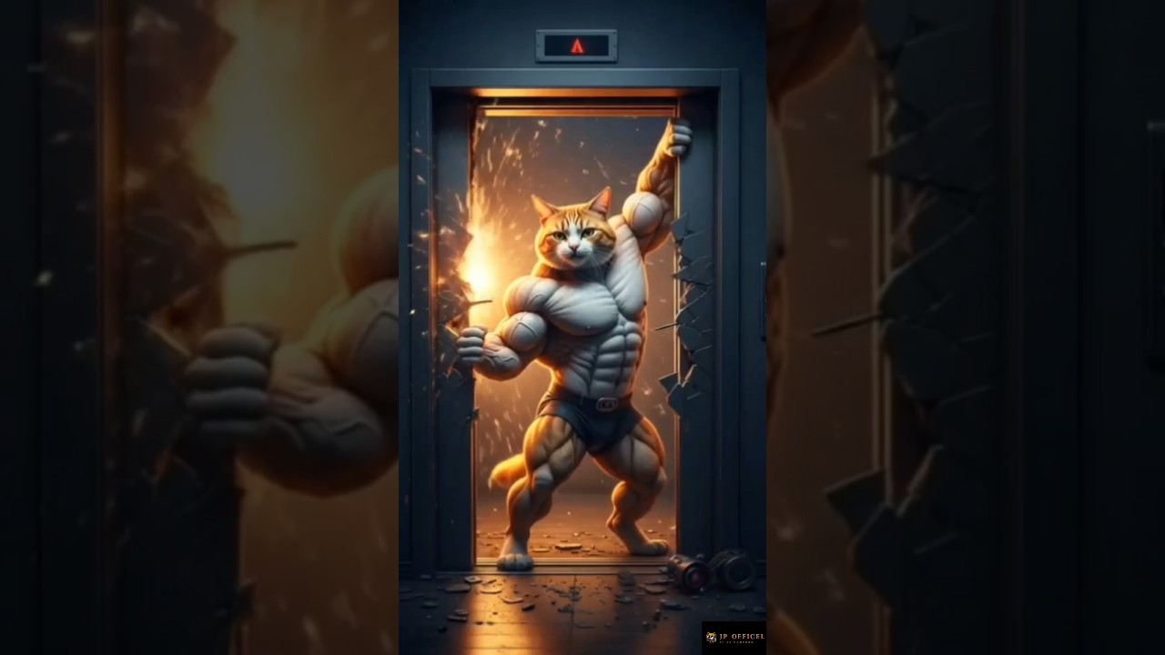 Muscle Cat Breaks Elevator Door 😼💪 | Strongest Cat AI Short Video