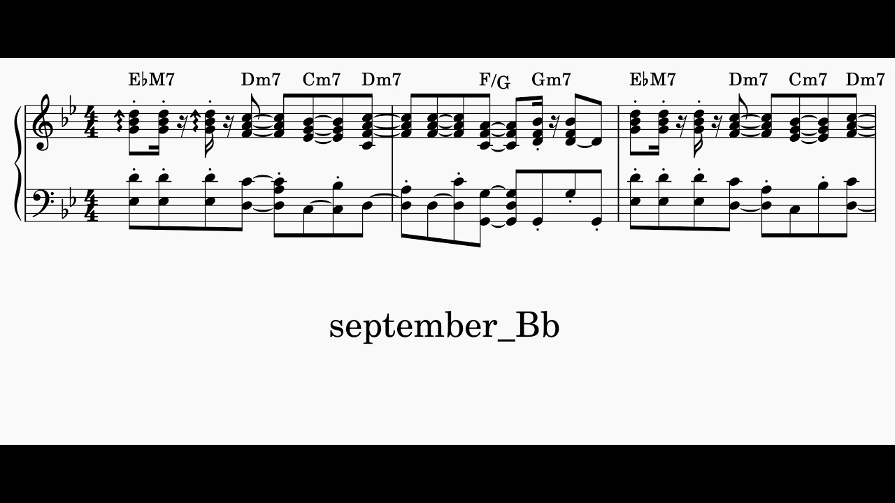 移調B♭】september 弾き語り楽譜 - YouTube
