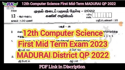 TN 12th Computer Science|First Mid-Term Exam 2023|MADURAI District Question Paper 2022