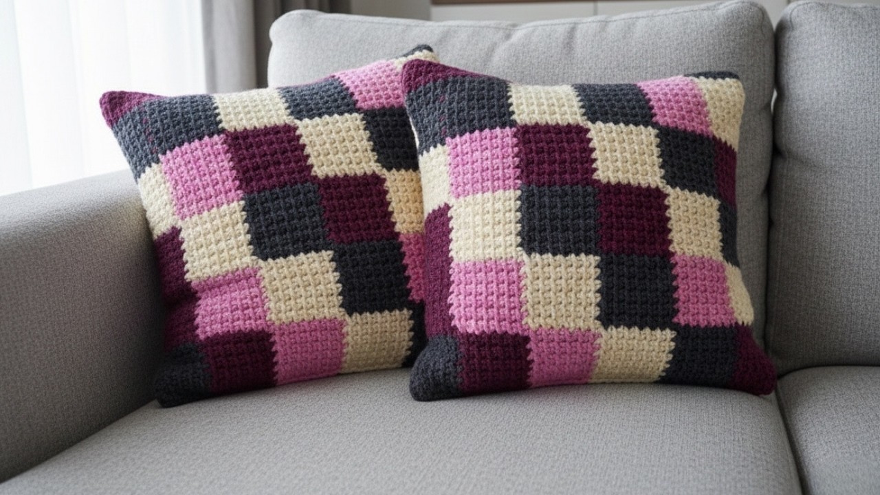 Как вязать трендовый тунисский узор крючком. Шахматный узор для начинающих