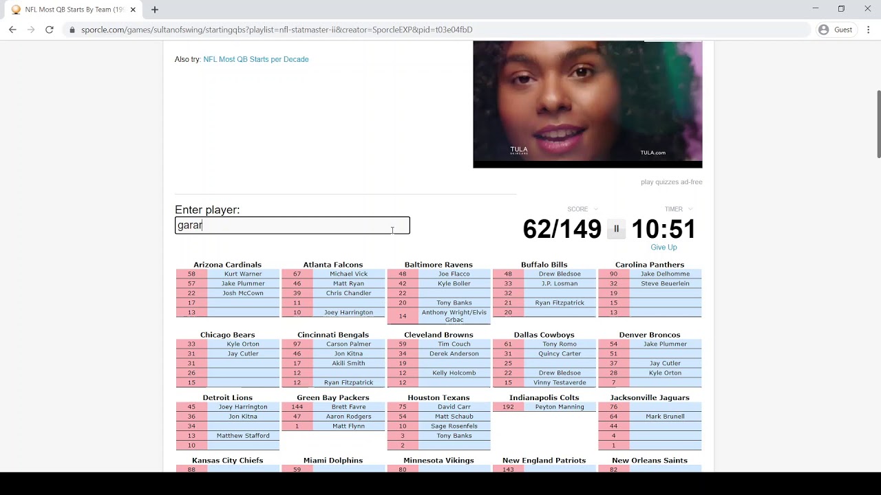 NFL QB SPORCLE QUIZZES YouTube