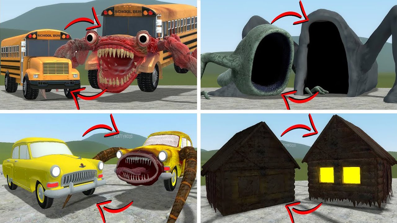 EVERYTHING TURNED INTO MONSTERS: BUS EATER BUILDER, SEA EATER VS ALL TREVOR HENDERSON BATTLE In GMOD