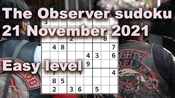 Sudoku solution – The Observer sudoku 21 November 2021 Easy level