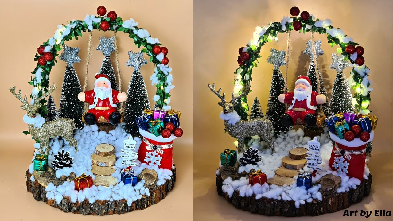 DIY Christmas Decorations ideas! Decoratiuni de Craciun!Aranjament cu peisaj de iarna si Mos Craciun