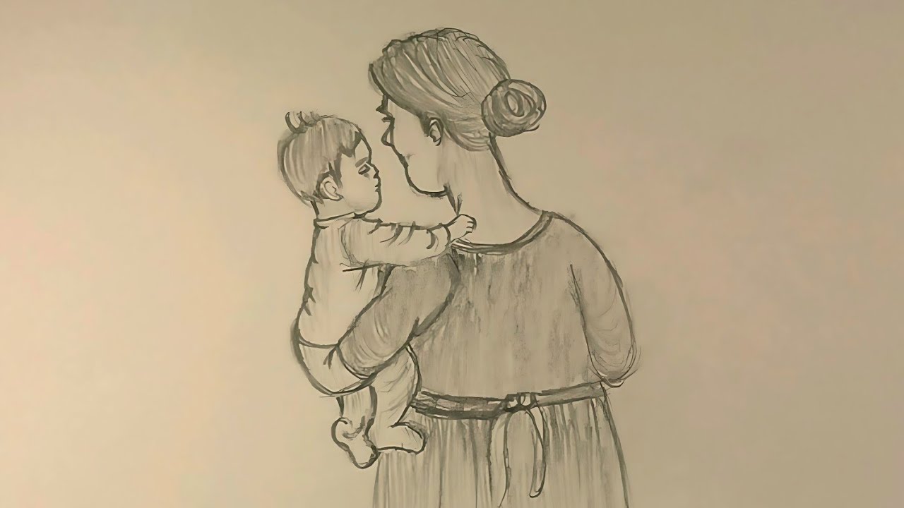 How to draw a mother with baby son 🫂🥰 drawing pencil sketch mother & son 