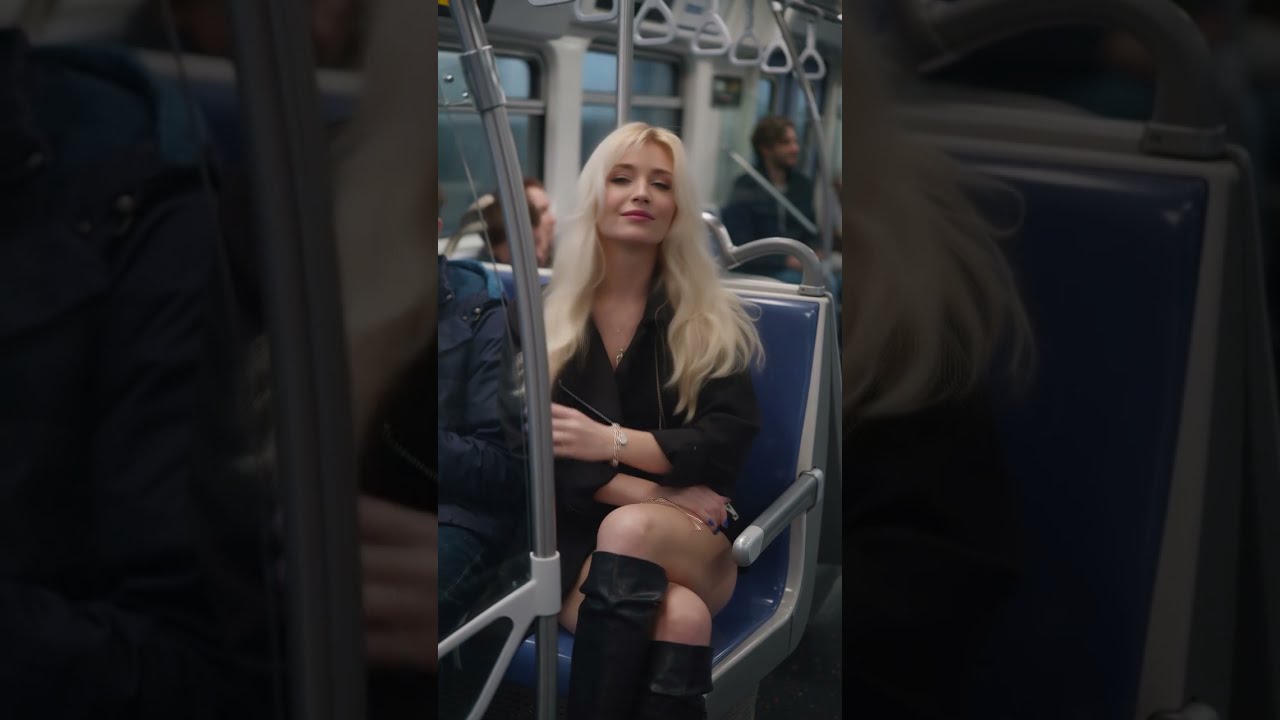 Chic Woman on the Bus – Sunny Vibes & Stylish City Look 