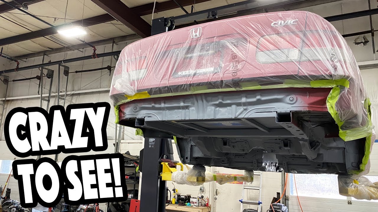 Finally covering the RWD Civic in primer! (Engine bay is all ONE color