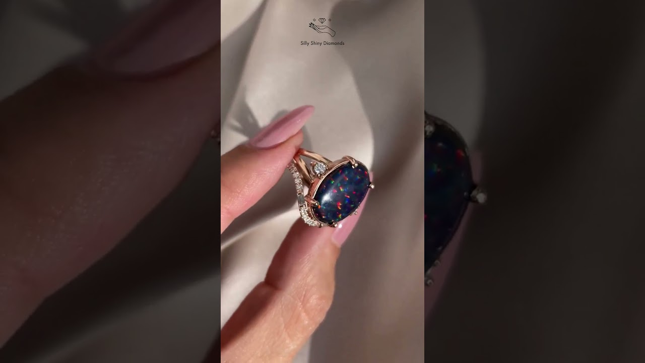 OOAK Fire Opal Gemstones Engagement Ring