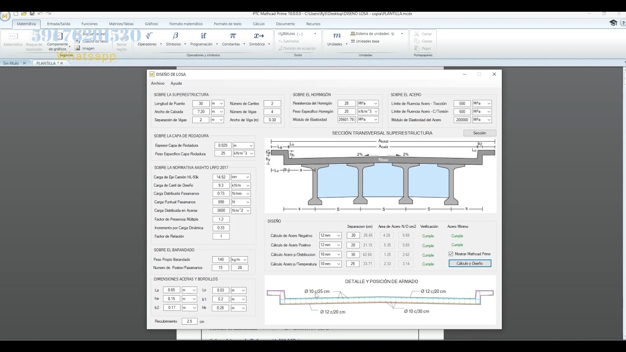 Diseño de losa de puente en mathcad prime 10 asistido con aplicación