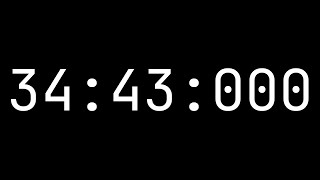 Countdown timer 34 minutes, 43 seconds [34:43:000] - White on black with milliseconds