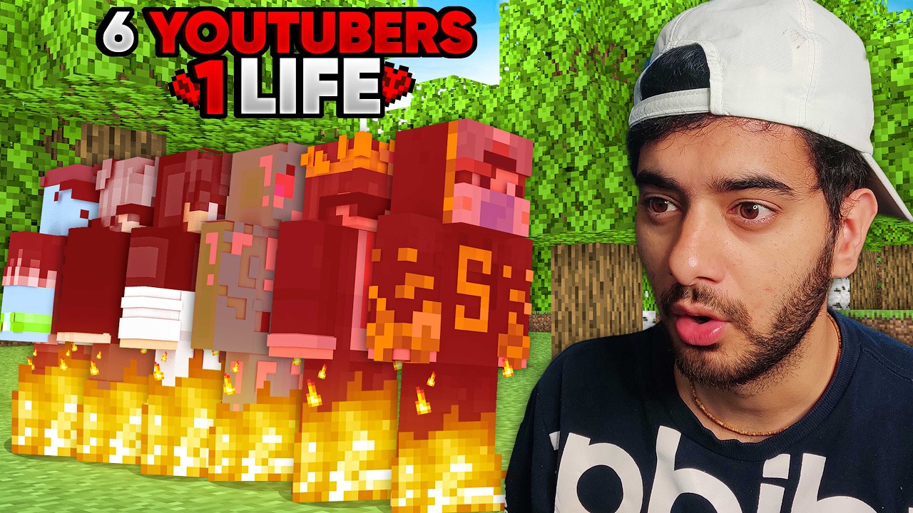 Beating Minecraft, But 6 Youtubers Share 1 LIFE