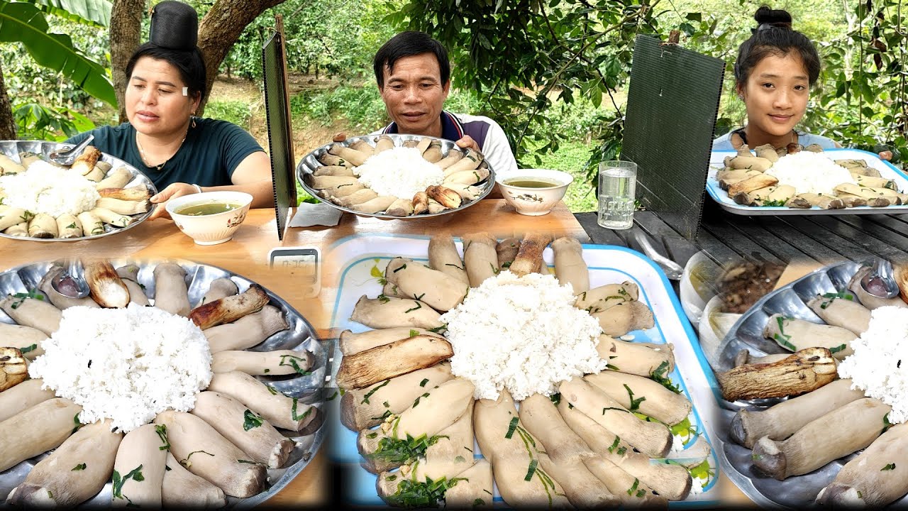 Quá Khủng Với Cuộc Thi Ăn Mỗi Người Một Mâm Nấm Đùi Gà Luộc Và Nướng