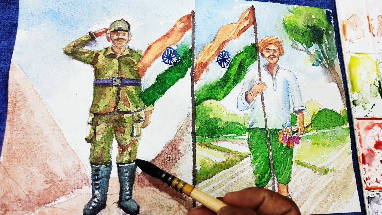 Jai Jawan Jai Kisan Painting | Easy Independence Day Drawing | Independence Day Watercolor Painting