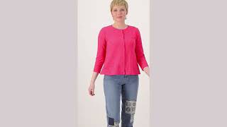 LOGO by Lori Goldstein – Stretch-Cardigan mit Ösen und Knopfleiste vorne auf QVC
