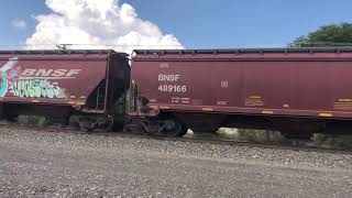 A Honking Southbound BNSF #6693 Grain Train With Two DPU Power Units
