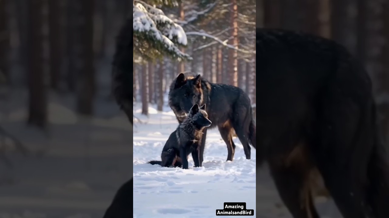 Majestic Snow Black Wolf & Baby in Winter Wonderland ❄️ | Heartwarming Wildlife Moment