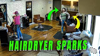 Lady's Hairdryer Malfunctions and Spouts Sparks
