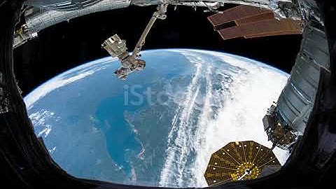 Earth As Seen Through Window Of International Space Station Iss
