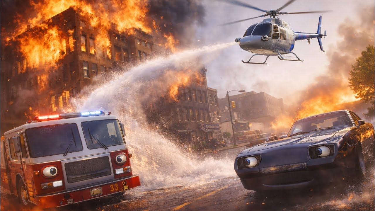 Massive Fire Accident! Fire Engine & Helicopter Save the Building! 🚒🚁🔥