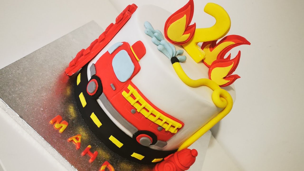 كيك ديزاين سيارة رجال الإطفاء 🚒🔥🔥بالتفصيل و حشوة سهلة