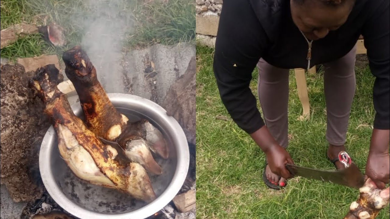 Preparing and cooking cow 'HOOVES' to get nutritious Soup