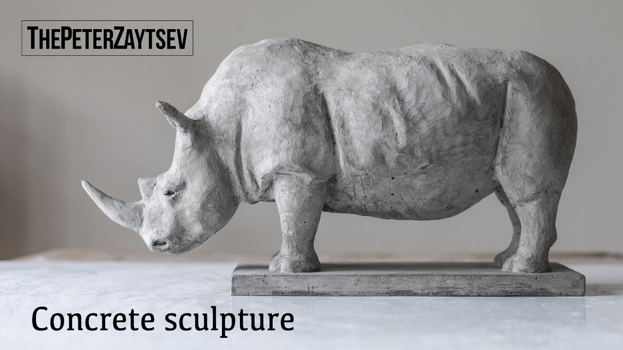 How to make concrete rhinoceros sculpture with cardboard armature _ DIY by thePeterZaytsev