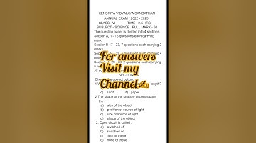 Class 6 Science Annual Exam Question Paper #ncert #shorts