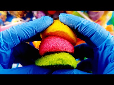 A whole jar of colorful, fluffy marshmallows. ASMR