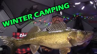 Winter Camping and Ice Fishing BIG Walleye | MERRY CHRISTMAS!
