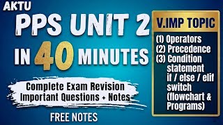 🔥 PPS Unit 2 One Shot Lecture | AKTU | Operators, Precedence &amp; Conditional Statements 