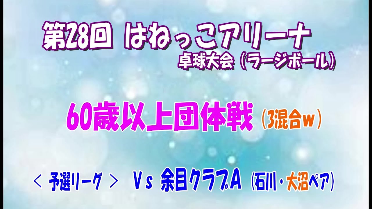 第２８回はねっこアリーナオープン（ラージボール大会）①団体戦「６０歳以上３混合Ｗ」　Ｖｓ 余目クラブＡ