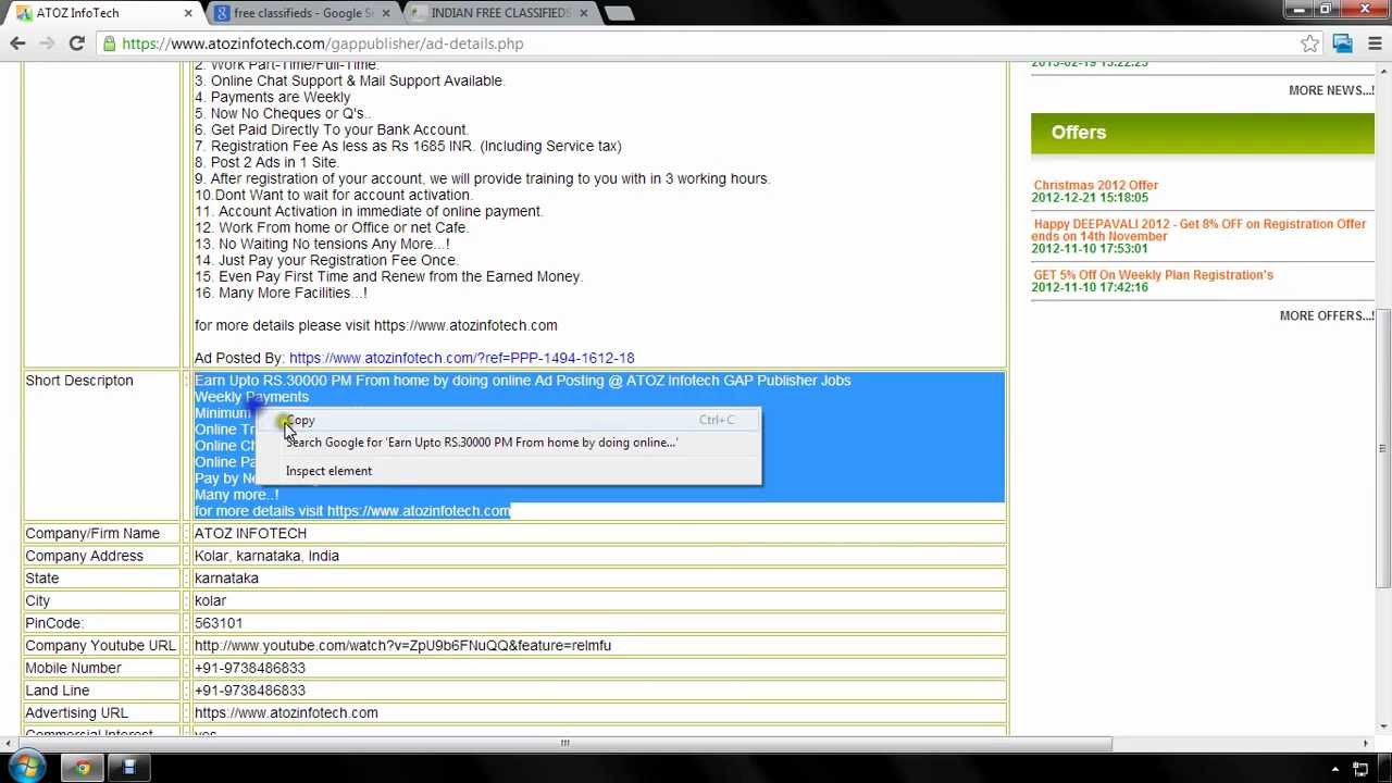 Online Home based Ad posting Demo