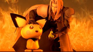 Sephiroth's Smash Ultimate Win Screen, but Pichu is his best friend.