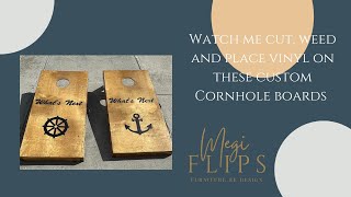 Custom Cornhole Board Vinyl Design / Vinyl Cutting / Adhering Vinyl to Wood / Cricut Vinyl Cut