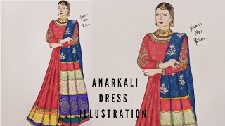 Anarkali Dress Fashion Illustration | Inspired dress illustration | Swathi Art Studio