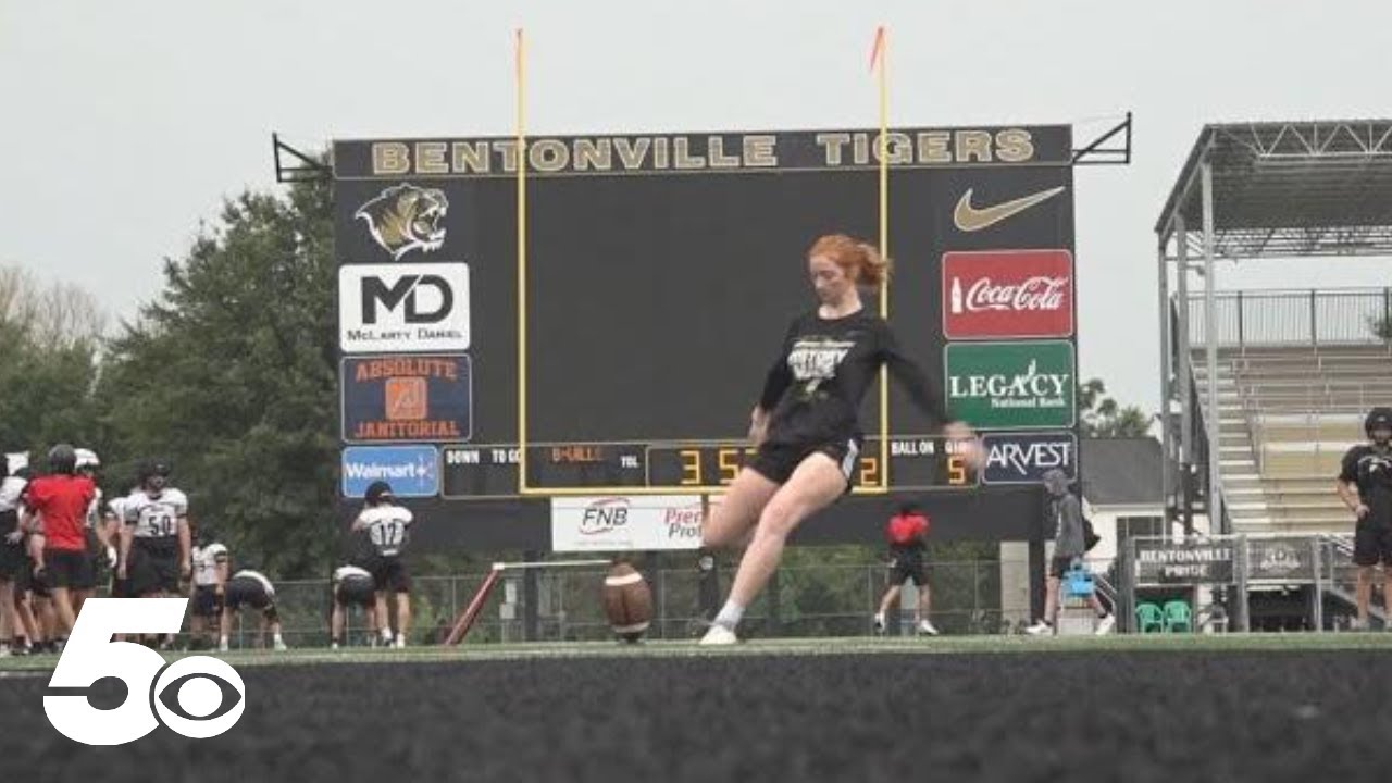 Bentonville High School's first female football kicker to make her varsity debut Friday
