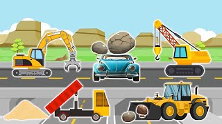 Can You Help the Construction Vehicles Move the Rocks Blocking the Road? | Lucky Vehicles